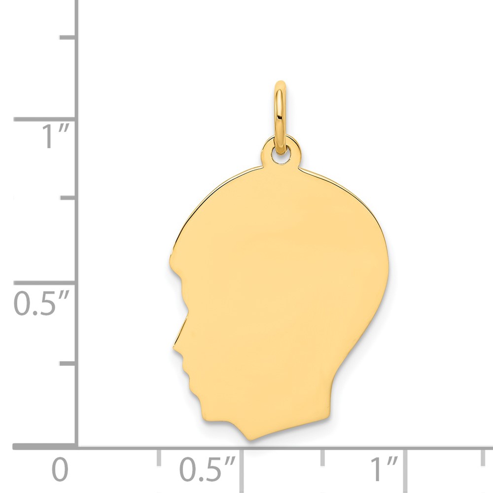 14k Plain Medium .035 Gauge Facing Left Engravable Boy Head Charm (XM114/35)