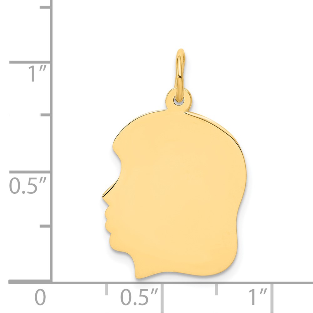 14k Plain Medium .035 Gauge Facing Left Engravable Girl Head Charm (XM115/35)
