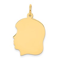 14K Plain Medium .027 Gauge Facing Left Engravable Girl Head Charm view 1