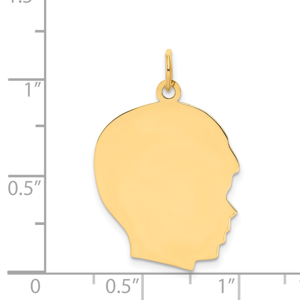 14k Plain Large .013 Gauge Facing Right Engravable Boy Head Charm (XM116/13)