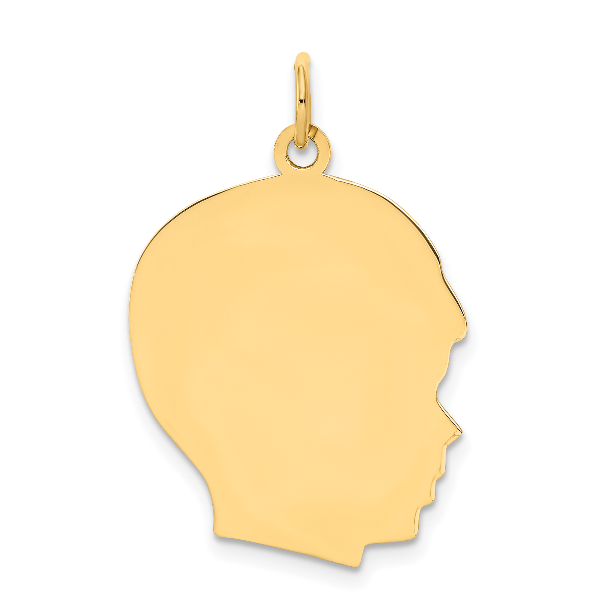 14k Plain Large .009 Gauge Facing Right Engravable Boy Head Charm (XM116/09)