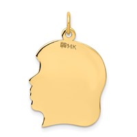 14K Plain Large .035 Gauge Facing Right Engravable Girl Head Charm view 3