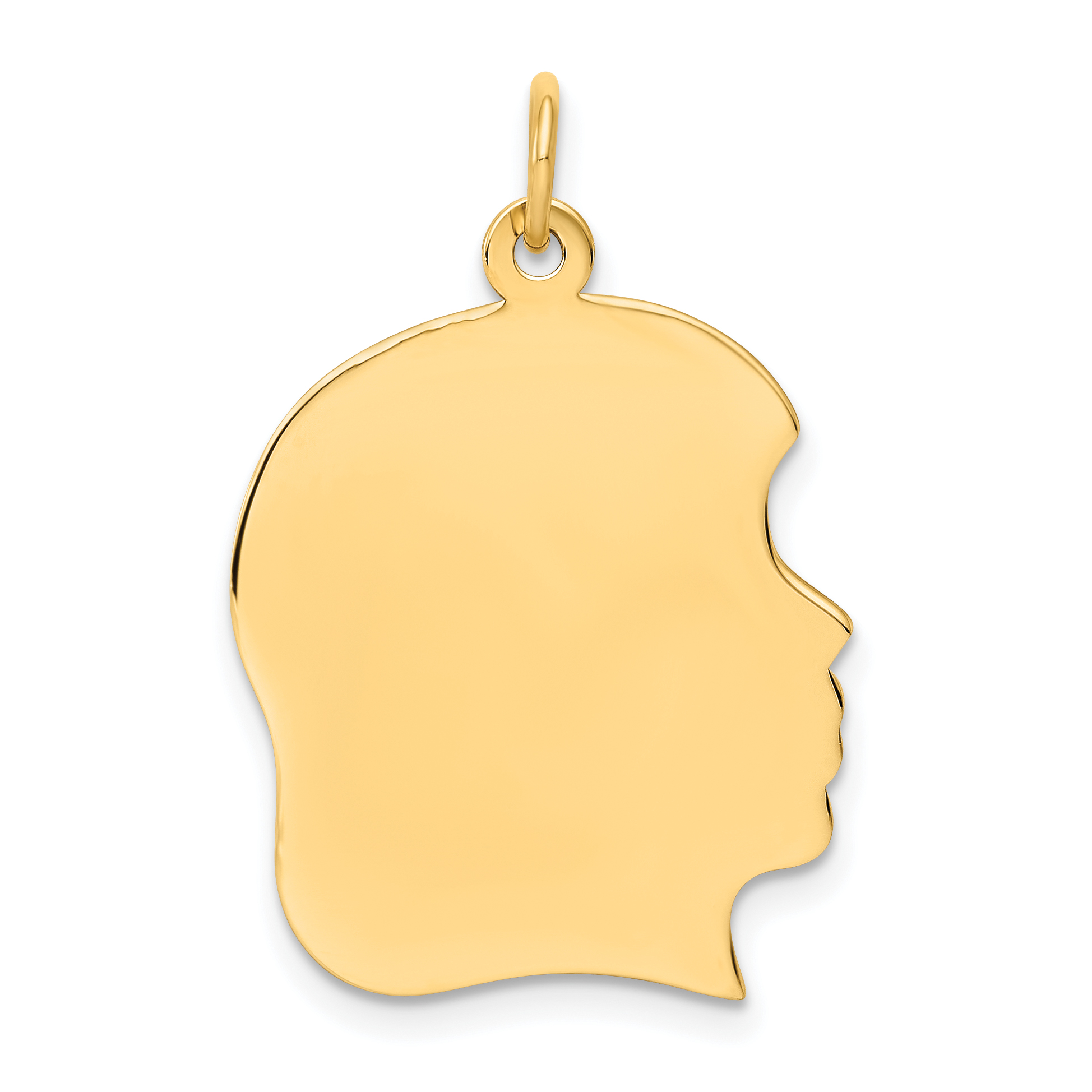 14k Plain Large .027 Gauge Facing Right Engravable Girl Head Charm (XM117/27)