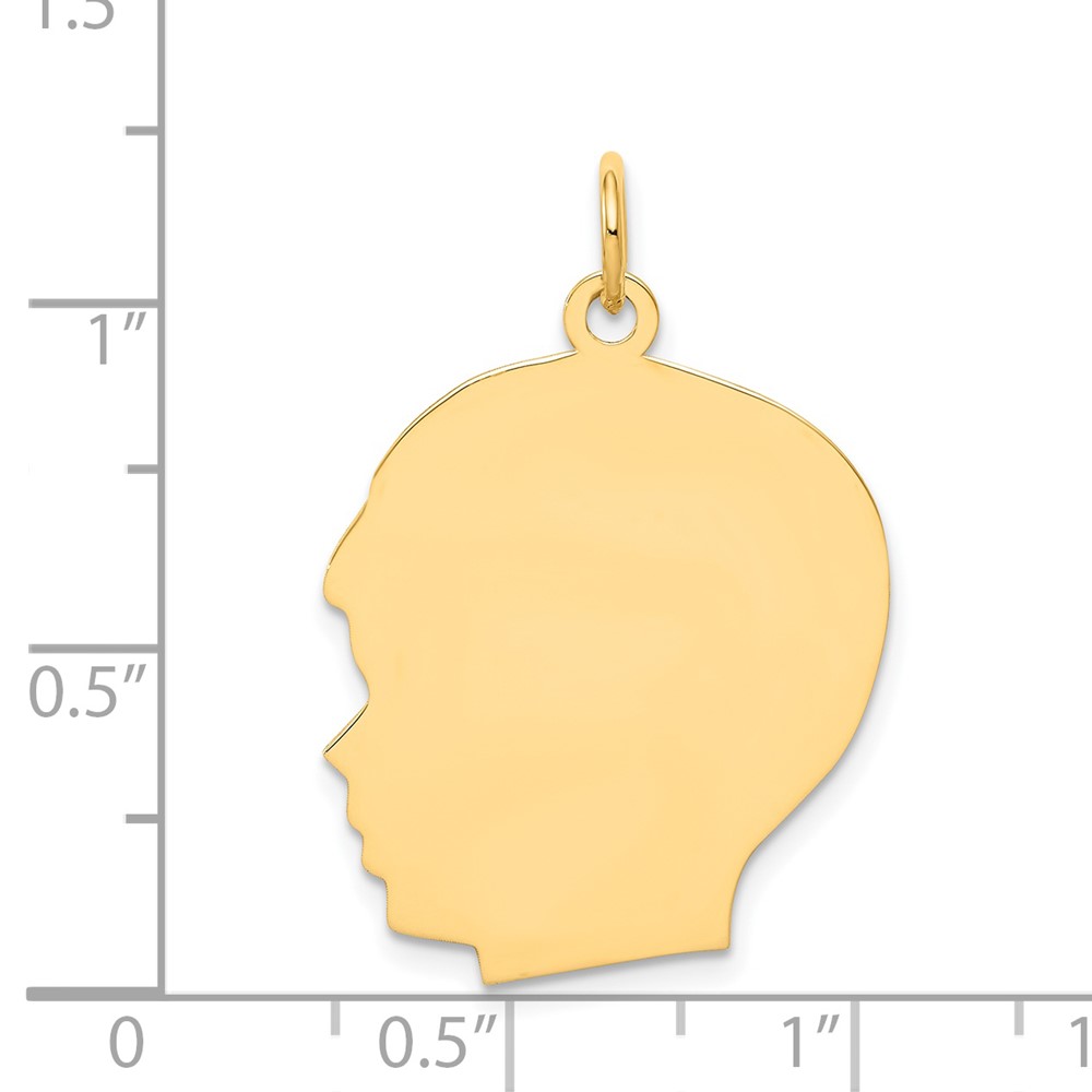 14k Plain Large .013 Gauge Facing Left Engravable Boy Head Charm (XM118/13)