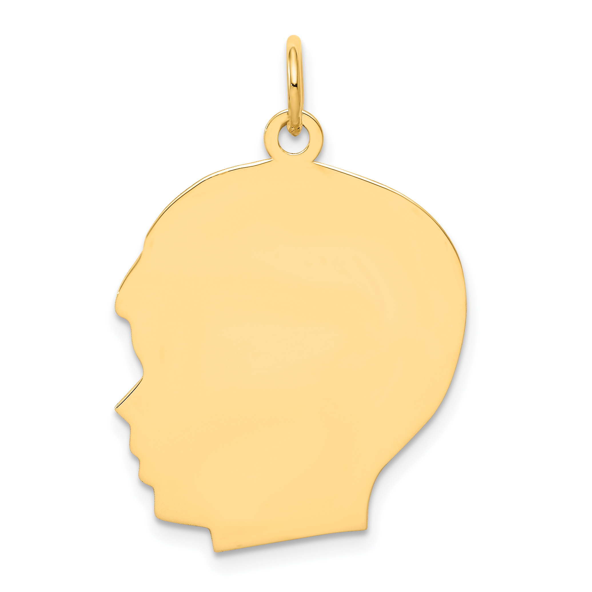 14k Plain Large .009 Gauge Facing Left Engravable Boy Head Charm (XM118/09)