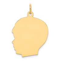 14K Yellow Gold Plain Large .011 Gauge Facing Left Engravable Boy Head Charm view 1