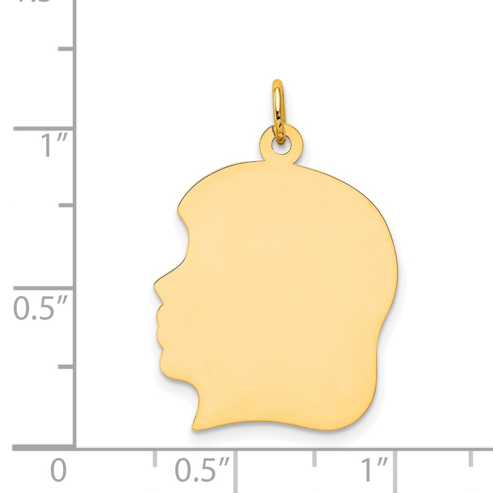 14k Plain Large .011 Gauge Facing Left Engravable Girl Head Charm (XM119/11)
