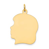 14K Yellow Gold Plain Large .018 Gauge Facing Left Engravable Girl Head Charm view 1