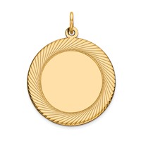 14K Yellow Gold Etched Design Edge.018 Gauge Round Engravable 22mm Disc Charm view 1