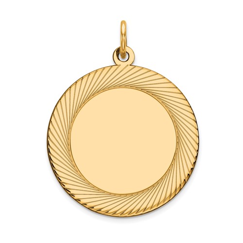 14K Yellow Gold Etched Design Edge.027 Gauge Round Engravable 22mm Disc Charm
