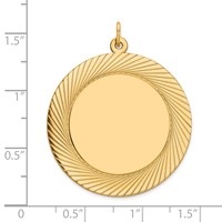 14K Yellow Gold Etched Design Edge .035 Gauge Round Engravable 33mm Disc Charm view 2