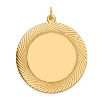 14K Yellow Gold Etched Design Edge .035 Gauge Round Engravable 33mm Disc Charm view 1