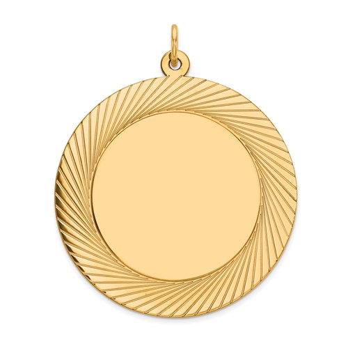 14K Yellow Gold Etched Design Edge.035 Gauge Round Engravable 33mm Disc Charm