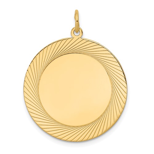 14K Yellow Gold Etched Design Edge.018 Gauge Round Engravable 26mm Disc Charm