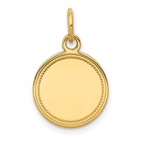 14K Plain with Zig-Zag Edge .011 Gauge Engravable Round 13mm Disc Charm view 1