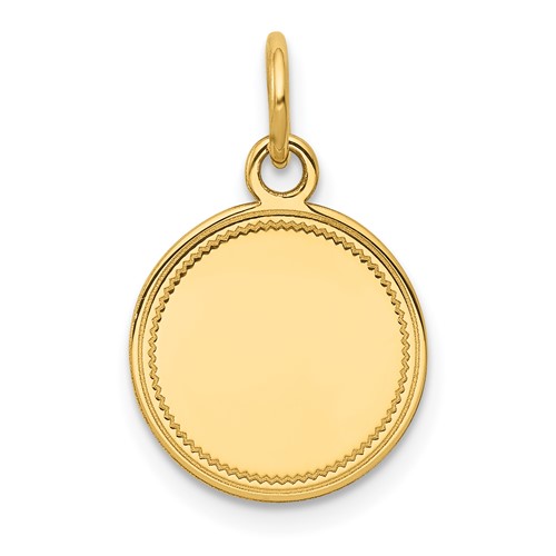 14K Plain with Zig-Zag Edge .018 Gauge Engravable Round 13mm Disc Charm