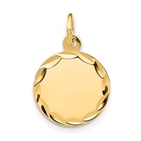 14K Yellow Gold Etched Edge .009 Gauge Engravable Round 13mm Disc Charm view 1