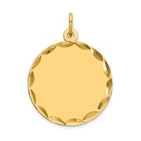 14K Yellow Gold Etched Edge .013 Gauge Engravable Round 19mm Disc Charm view 1