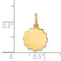 14K Yellow Gold.009 Gauge Engravable Round Scalloped 12x 10mm Disc Charm view 2