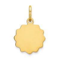 14K Yellow Gold.009 Gauge Engravable Round Scalloped 12x 10mm Disc Charm view 1