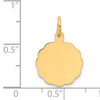 14K Yellow Gold.009 Gauge Engravable Round Scalloped 16x 13mm Disc Charm view 2
