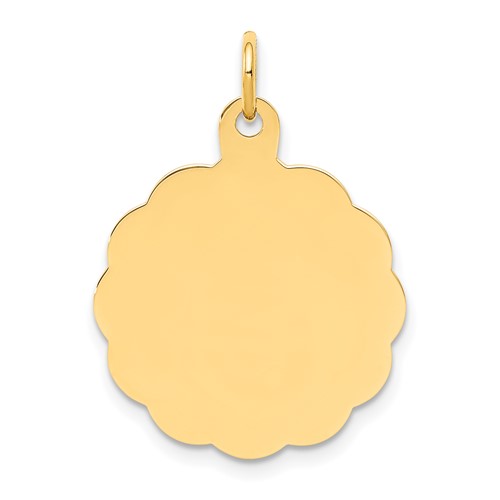 14K Yellow Gold.013 Gauge Engravable Round Scalloped 22x 19mm Disc Charm