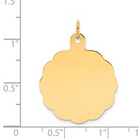 14K Yellow Gold.018 Gauge Engravable Round Scalloped 26x 23mm Disc Charm view 3