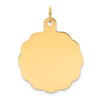 14K Yellow Gold.018 Gauge Engravable Round Scalloped 26x 23mm Disc Charm view 1