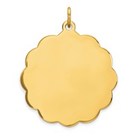 14K Yellow Gold.027 Gauge Engravable Round Scalloped 28x 25mm Disc Charm view 1