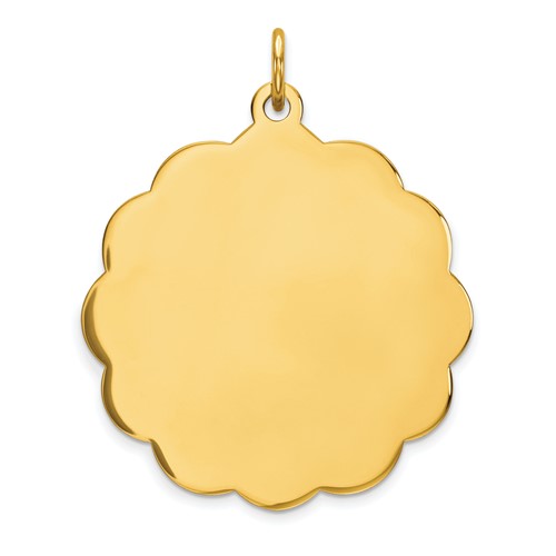 14K Yellow Gold.027 Gauge Engravable Round Scalloped 28x 25mm Disc Charm