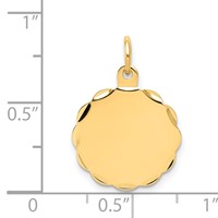 14K Yellow Gold Etched Edge.018 Gauge Engravable Round Scalloped 18x 15mm Disc Charm view 3