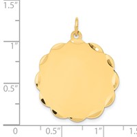 14K Yellow Gold Etched Edge .018 Gauge Engravable Round Scalloped 28x25mm Disc Charm view 2