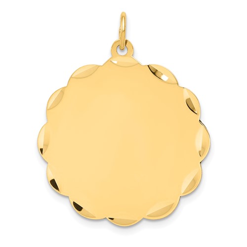 14K Yellow Gold Etched Edge.035 Gauge Engravable Round Scalloped 28x 25mm Disc Charm