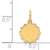 14K Yellow Gold.009 Gauge Engravable Round Scalloped 12x 10mm Disc Charm view 2