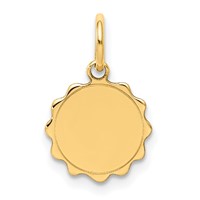 14K Yellow Gold.009 Gauge Engravable Round Scalloped 12x 10mm Disc Charm view 1