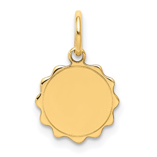 14K Yellow Gold.009 Gauge Engravable Round Scalloped 12x 10mm Disc Charm