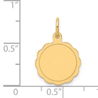 14K Yellow Gold.011 Gauge Engravable Round Scalloped 16x 13mm Disc Charm view 2