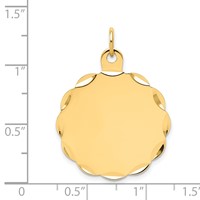 14K Yellow Gold Etched Edge.013 Gauge Engravable Round Scalloped 26x 24mm Disc Charm view 2