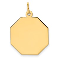 14K Yellow Gold Plain .018 Gauge Engravable Octagonal 21x19mm Disc Charm view 1