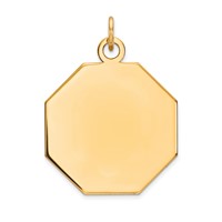 14K Yellow Gold Plain .018 Gauge Engravable Octagonal 23x21mm Disc Charm view 1