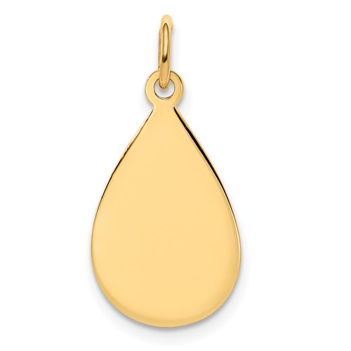 14K Yellow Gold Plain.009 Gauge Engravable Raindrop 20x 11mm Disc Charm