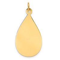 14K Yellow Gold Plain .018 Gauge Engravable Raindrop 30x16mm Disc Charm view 1