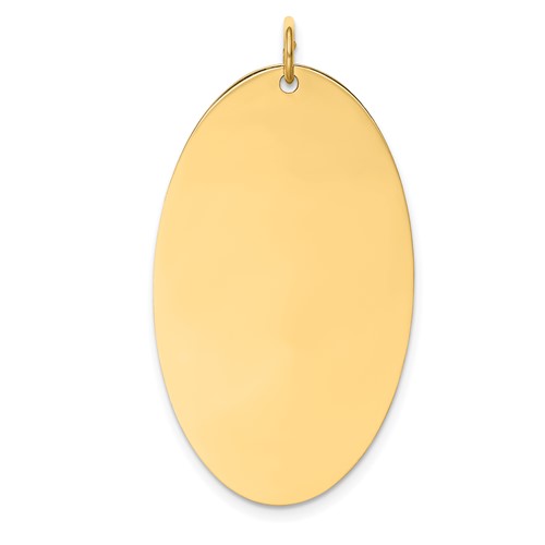 14K Yellow Gold Plain.027 Gauge Engravable Elliptical 36x 21mm Disc Charm