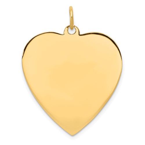 14K Yellow Gold Plain.013 Gauge Engravable Heart 27x 24mm Disc Charm