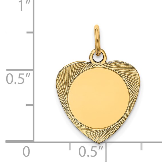 14k Etched Design .013 Gauge Engravable Heart 18x15mm Disc Charm
