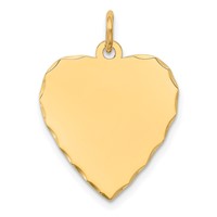 14K Yellow Gold Etched Edge.027 Gauge Engravable Heart 21x 17mm Disc Charm view 1