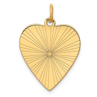 14K Yellow Gold Etched Design .018 Gauge Engravable Heart 24x19mm Disc Charm view 1
