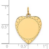 14K Yellow Gold Etched Design.018 Gauge Engravable Heart 20x 17mm Disc Charm view 2