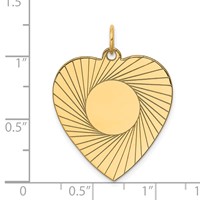 14K Yellow Gold Etched Design.018 Gauge Engravable Heart 28x 24mm Disc Charm view 2