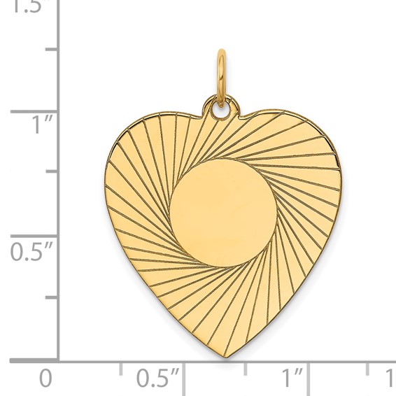 14k Etched Design .018 Gauge Engravable Heart 28x24mm Disc Charm